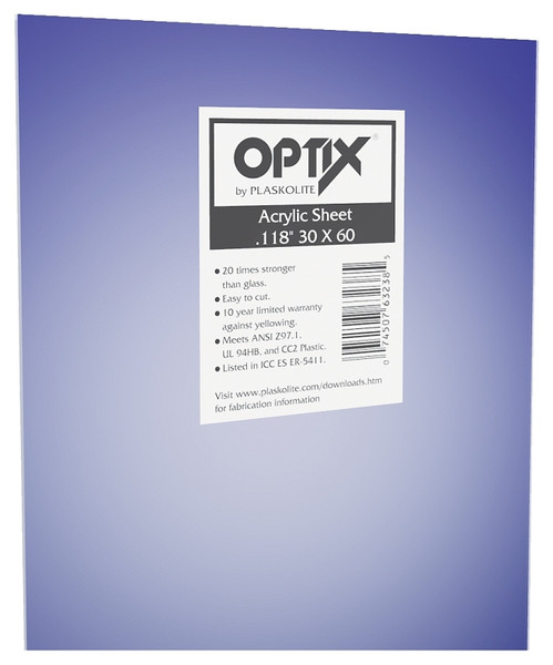 OPTIX 1AG1700A Flat Sheet, 60 in L, 30 in W, 0.118 in Thick, Clear [SKU: ORG8895245]