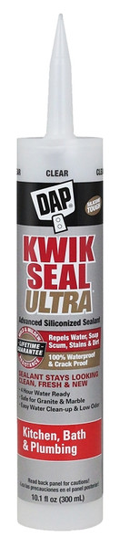 DAP KWIK SEAL ULTRA 18898 Siliconized Sealant, Clear, 0 to 170 deg F, 10.1 oz Cartridge [SKU: ORG8484537]