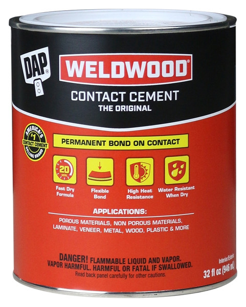 WELDWOOD 00272 Contact Cement, Liquid, Strong Solvent, Tan, 1 qt Can [SKU: ORG8433294]