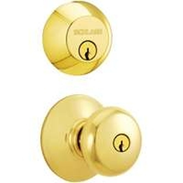 Schlage Plymouth Series FB52NVPLY505 Knob Lockset, 2 Grade, Keyed Alike Key, Polished Brass, 2-3/8 x 2-3/4 in Backset [SKU: ORG3686755]