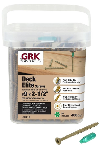 GRK Fasteners 19212 Deck Screw, #9 Thread, 2-1/2 in L, Steel, E-Coat, Bugle Head, Star Drive [SKU: ORG4052585]