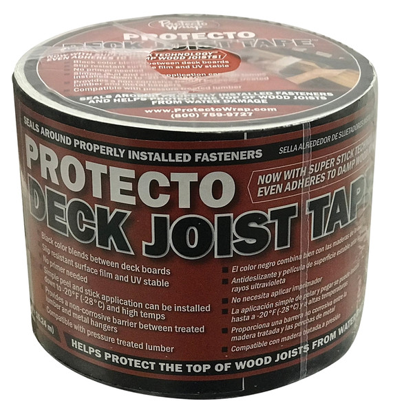 Protecto Wrap Deck Joist Tape Series 84490450SW Flashing Tape, 50 ft L, 4 in W, Poly Backing, Black [SKU: ORG4825378]