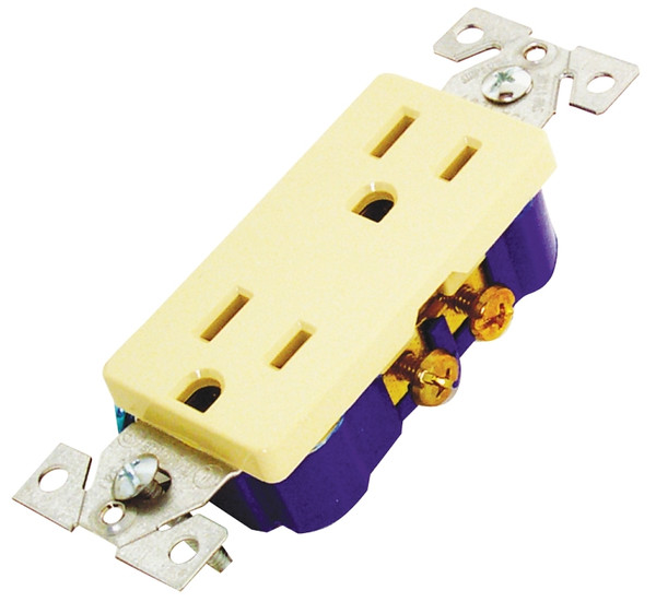 Eaton Wiring Devices 1107V-BOX Duplex Receptacle, 2 -Pole, 15 A, 125 V, Back, Side Wiring, NEMA: 5-15R, Ivory [SKU: ORG6453187]