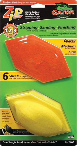 Gator Zip Sander 7186 Sander Tool Kit, 6 in L, 3 in W, 80, 120, 220 Grit, Extra Fine, Fine, Medium [SKU: ORG7436280]