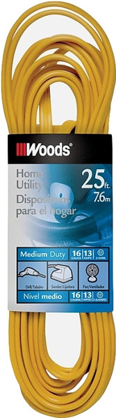 Woods 0831 Extension Cord, 16 AWG Cable, 25 ft L, 10 A, 125 V, Yellow [SKU: ORG1074483]