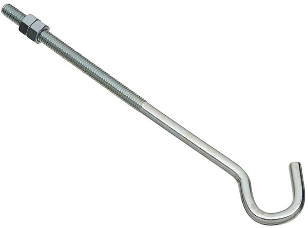 National Hardware 2162BC Series N221-705 Hook Bolt, 3/8 in Thread, 10 in L, Steel, Zinc, 135 lb Working Load [SKU: ORG7229800]