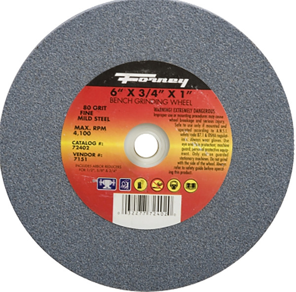 Forney 72402 Bench Grinding Wheel, 6 in Dia, 1 in Arbor, 80 Grit, Fine, Aluminum Oxide Abrasive [SKU: ORG8912180]