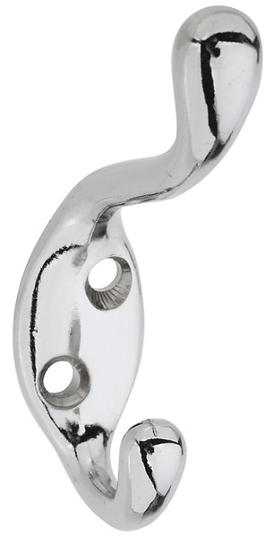 National Hardware V166 N273-516 Coat and Hat Hook, 75 lb, 2-Hook, Zinc, Chrome [SKU: ORG7177405]