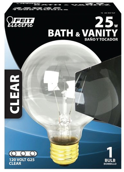 Feit Electric 25G25/RP Incandescent Lamp, 25 W, G25 Lamp, Medium E26 Lamp Base, 1500 hr Average Life [SKU: ORG6048623]