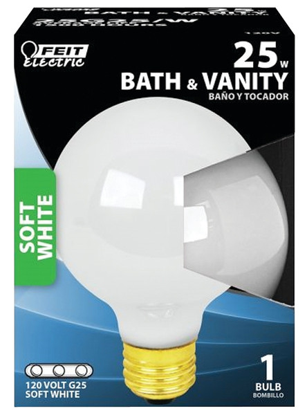 Feit Electric 25G25/W/RP Incandescent Lamp, 25 W, G25 Lamp, Medium E26 Lamp Base, 2850 K Color Temp [SKU: ORG6048656]
