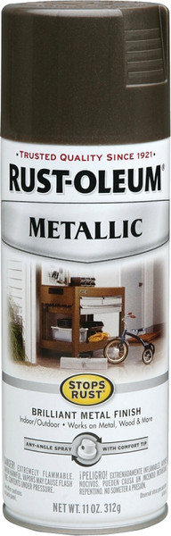 RUST-OLEUM STOPS RUST 7272830 Metallic Spray Paint, Metallic, Dark Bronze, 11 oz, Aerosol Can [SKU: ORG6244701]