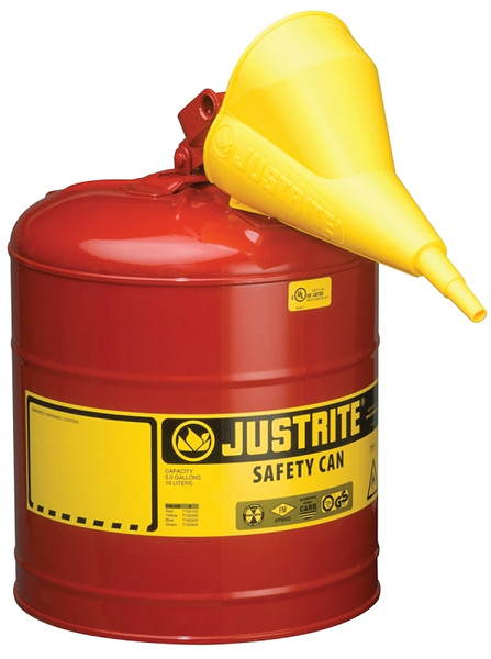 JUSTRITE 7150110 Safety Can, 5 gal Capacity, Steel, Red [SKU: ORG9655325]