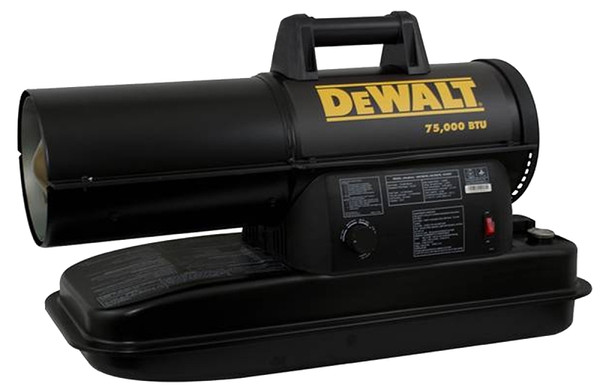 DeWALT F340760 Forced Air Heater, 6 gal Fuel Tank, Kerosene, 75,000 Btu/hr, 1750 sq-ft Heating Area, Black [SKU: ORG3312873]