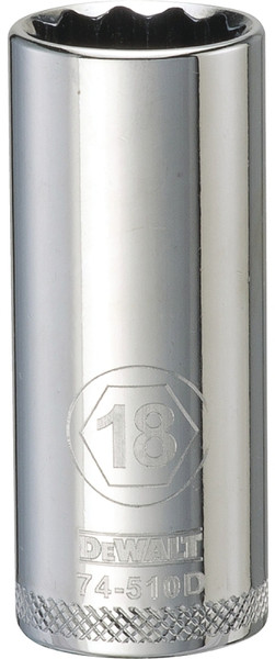 DeWALT DWMT74510OSP Drive Socket, 18 mm Socket, 3/8 in Drive, 12-Point, Vanadium Steel, Polished Chrome [SKU: ORG7515646]