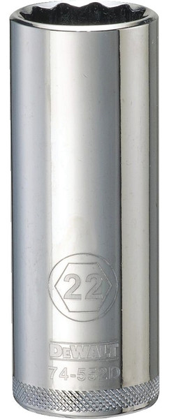 DeWALT DWMT74552OSP Drive Socket, 22 mm Socket, 1/2 in Drive, 12-Point, Vanadium Steel, Polished Chrome [SKU: ORG7516107]