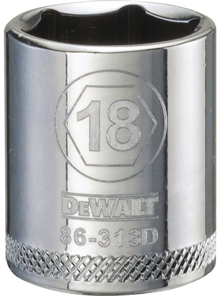 DeWALT DWMT86313OSP Hand Socket, 18 mm Socket, 3/8 in Drive, 6-Point, Vanadium Steel, Polished Chrome [SKU: ORG7519051]