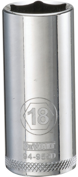 DeWALT DWMT94955OSP Drive Socket, 18 mm Socket, 3/8 in Drive, 6-Point, Vanadium Steel, Polished Chrome [SKU: ORG7520513]