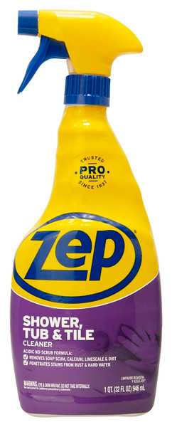 Zep ZUSTT32PF Shower Tub and Tile Cleaner, 1 qt Bottle, Liquid, Pleasant, Light Yellow [SKU: ORG0337154]