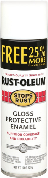 RUST-OLEUM STOPS RUST 254142 Protective Enamel Spray Paint, Gloss, White, 15 oz, Aerosol Can [SKU: ORG3192705]
