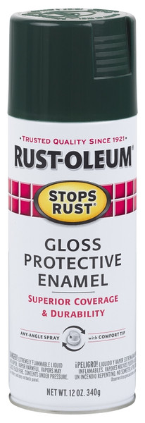 RUST-OLEUM STOPS RUST 7733830 Protective Enamel Spray Paint, Gloss, Dark Hunter Green, 12 oz, Aerosol Can [SKU: ORG6241467]