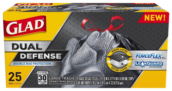 GLAD 70359 Trash Bag, 30 gal Capacity, Black [SKU: ORG7120751]