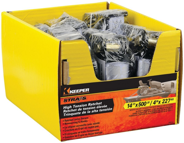 KEEPER 89514 Tie-Down, 1 in W, 14 ft L, Gray, 500 lb Working Load, S-Hook End [SKU: ORG1197631]