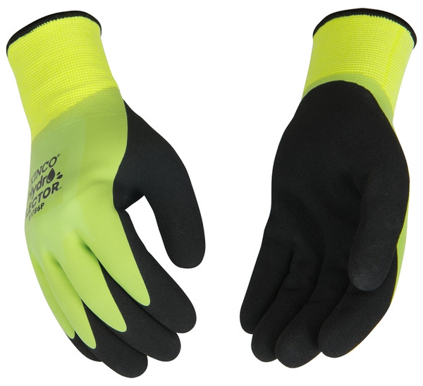 HYDROFLECTOR 1786P-L Waterproof Protective Gloves, Men's, L, Knit Wrist Cuff, Latex Coating, Acrylic Glove, Black/Green [SKU: ORG8635211]