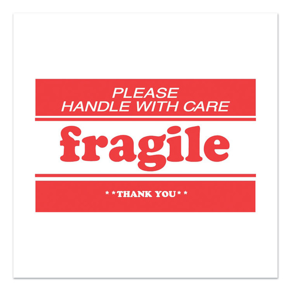Pre-Printed Message Labels, Fragile-Please Handle with Care-Thank You, 2 x 3, White/Red, 500/Roll [SKU: DKTDL1271B]