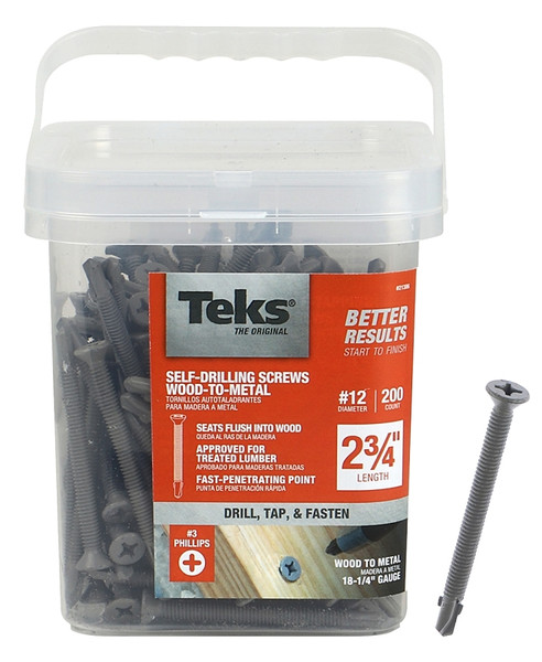 Teks 21386 Roofing Screw, #12 Thread, Fine Thread, Hex, Phillips Drive, Drill, Self-Tapping Point, Steel, Zinc [SKU: ORG3393246]