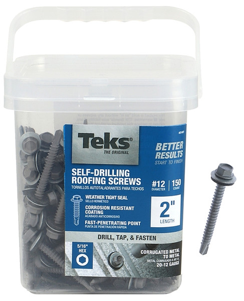 Teks 21427 Roofing Screw, #12 Thread, Hex Drive, Drill Point, Steel, Zinc [SKU: ORG7060197]