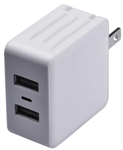 Zenith PM1002UW31 Dual USB Wall Charger, 100 to 240 V Input, 5 VDC Output, Foldable Plug, White [SKU: ORG7230899]
