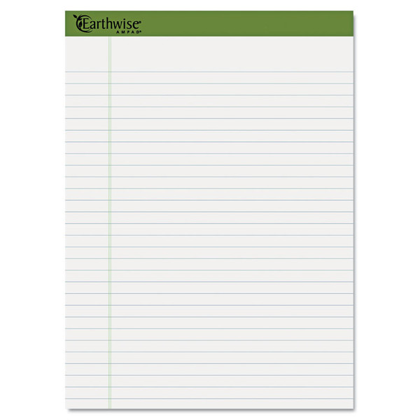 Earthwise by Ampad Recycled Writing Pad, Wide/Legal Rule, Politex Sand Headband, 40 White 8.5 x 11.75 Sheets, 4/Pack [SKU: TOP40102]