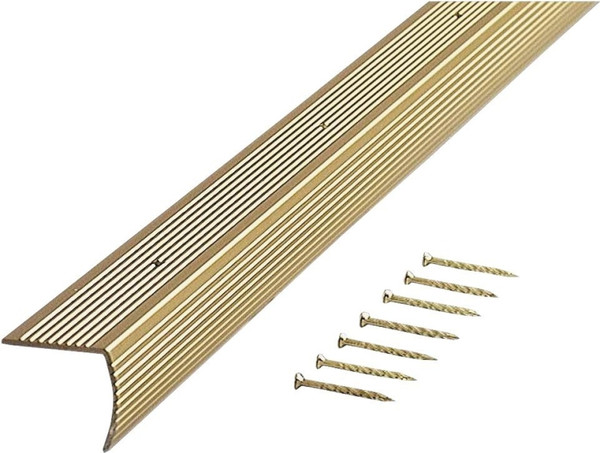 M-D 79103 Stair Edging, 73.63 in L, 1.28 in W, Aluminum, Satin Brass [SKU: ORG2023554]