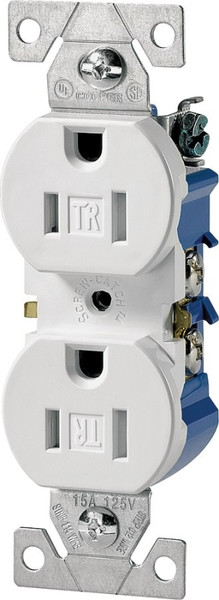 Eaton Wiring Devices TR270W Duplex Receptacle, 2 -Pole, 15 A, 125 V, Push, Side Wiring, NEMA: 5-15R, White [SKU: ORG2237527]