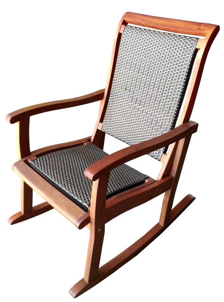 Seasonal Trends IP305-089 Wood Rocker with Wicker, 610 mm OAW, 860 mm OAD, 990 mm OAH, Mahogany Wood/Plastic Wicker [SKU: ORG1427392]