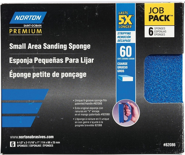 NORTON ProSand 82086 Sanding Sponge, 4-1/2 in L, 2-11/16 in W, 60 Grit, Coarse, Aluminum Oxide Abrasive [SKU: ORG3309937]