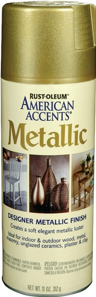 RUST-OLEUM AMERICAN ACCENTS 202719 Designer Metallic Spray Paint, Metallic, Aged Brass, 12 oz, Aerosol Can [SKU: ORG9463290]
