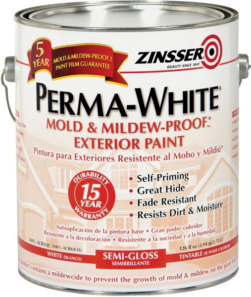 ZINSSER 03131 Exterior House Paint, Semi-Gloss, White, 1 gal Can [SKU: ORG8515025]