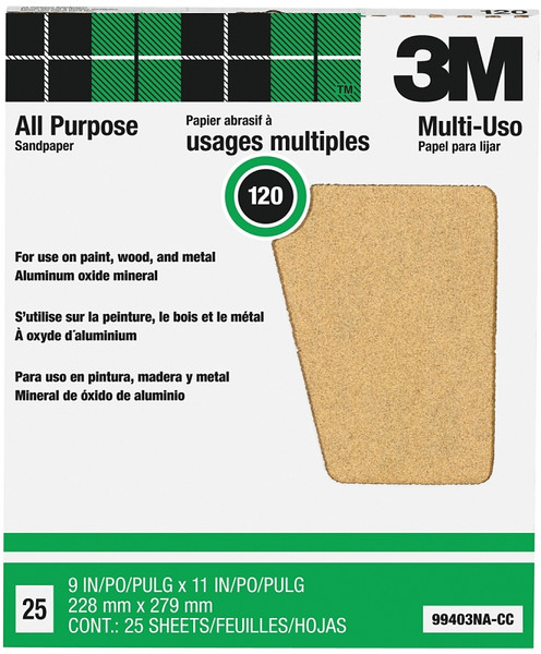 3M 99403NA-CC Sandpaper, 11 in L, 9 in W, Extra Coarse, 120 Grit, Aluminum Oxide Abrasive, Paper Backing [SKU: ORG6641088]