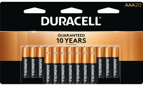 DURACELL MN2400B20 Battery, 1.5 V Battery, 1175 mAh, AAA Battery, Alkaline, Rechargeable: No, Black/Copper [SKU: ORG1966027]
