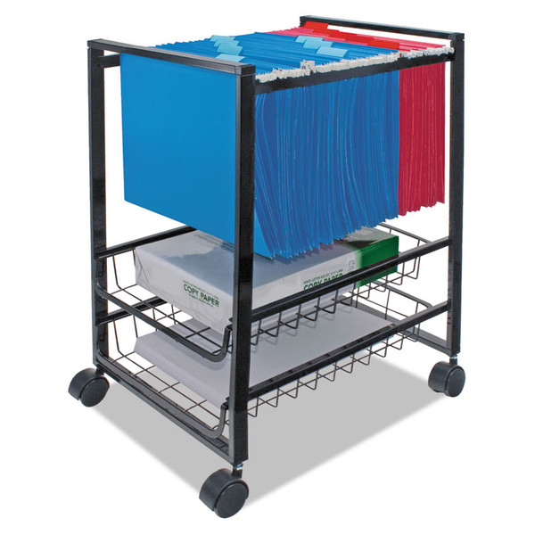 Mobile File Cart with Sliding Baskets, Metal, 2 Drawers, 1 Bin, 12.88" x 15" x 21.13", Black [SKU: AVT34075]