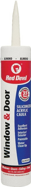 Red Devil 084620 Siliconized Acrylic Caulk, Almond, -20 to 180 deg F, 10.1 fl-oz Cartridge [SKU: ORG2079358]