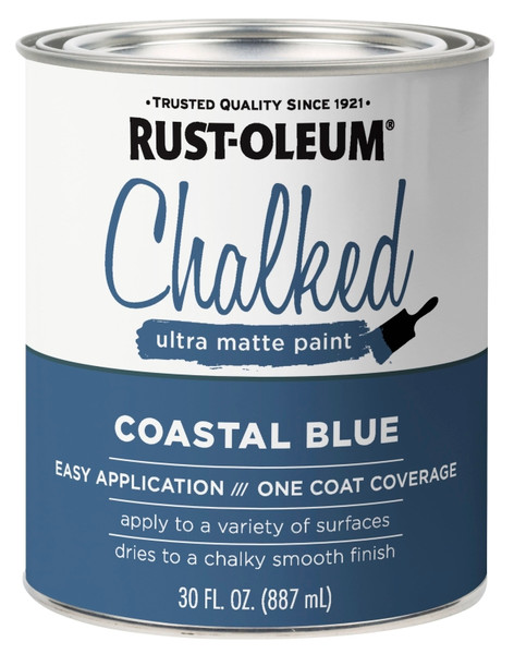 RUST-OLEUM CHALKY 329207 Paint, Ultra Matte, Coastal Blue, 30 oz, Can [SKU: ORG1191121]