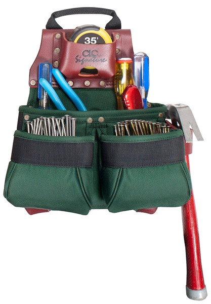 CLC Signature Elite Series 51838 Nail and Tool Bag, 11 in W, 7 in D, 13 in H, 10-Pocket, Nylon, Green [SKU: ORG7347073]