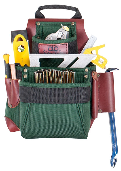 CLC Signature Elite Series 51685 Nail and Tool Bag, 10 in W, 7 in D, 13-3/4 in H, 7-Pocket, Nylon, Green [SKU: ORG7347081]