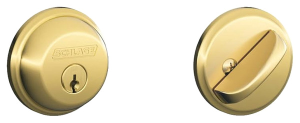 Schlage B60505 Deadbolt, Brass, 2-3/8 x 2-3/4 in Backset, C Keyway [SKU: ORG4095998]