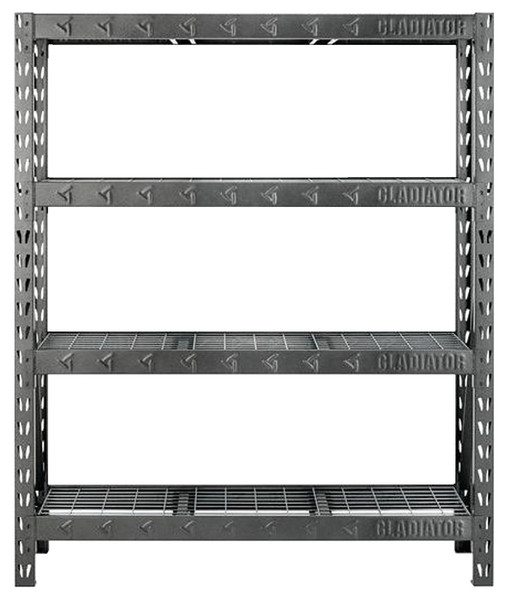 GLADIATOR GARS604TEG Rack Shelf, 7200 lb Capacity, 4-Shelf, 60 in OAW, 18 in OAD, 72 in OAH, Hammered Granite [SKU: ORG9897059]