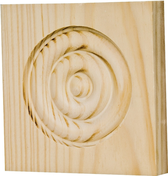 Waddell RTB35OAK Trim Block, 3-3/4 in H, 3-3/4 in W, Rosette Pattern, Oak Wood [SKU: ORG9233263]