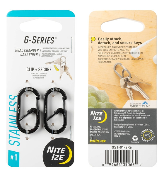 Nite Ize G Series GS1-01-2R6 Dual Carabiner, 1.42 in OAL, Stainless Steel, Black [SKU: ORG1193424]