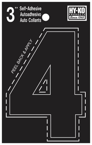 HY-KO 30400 Series 30404 Die-Cut Number, Character: 4, 3 in H Character, Black Character, Vinyl [SKU: ORG1302991]